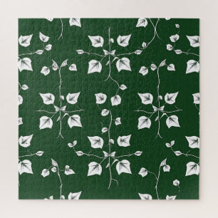 Vintage Ivy Vine Botanical Sketch Forest Green Jigsaw Puzzle