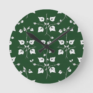 Vintage Ivy Vine Botanical Sketch Forest Green Round Clock