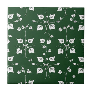 Vintage Ivy Vine Botanical Sketch Forest Green  Tile