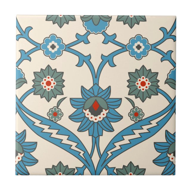 Vintage Iznik Floral Pattern Tile (Front)