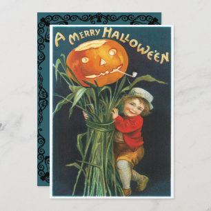 Vintage Jack And The Pumpkin Stalk Halloween Invitation