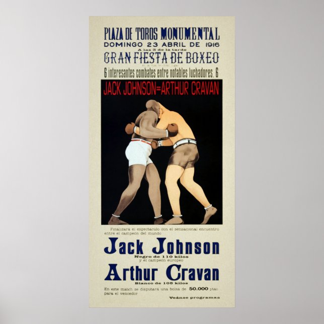 Vintage Jack Johnson vs Arthur Cravan Fight Poster (Front)