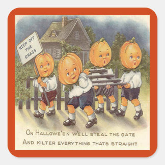 Vintage Jack o' Lantern Boys Steeling Gate Square Sticker