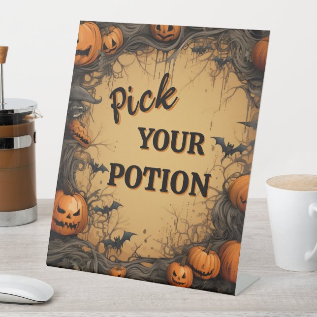 Vintage Jack O lantern Halloween Pedestal Sign (In SItu)