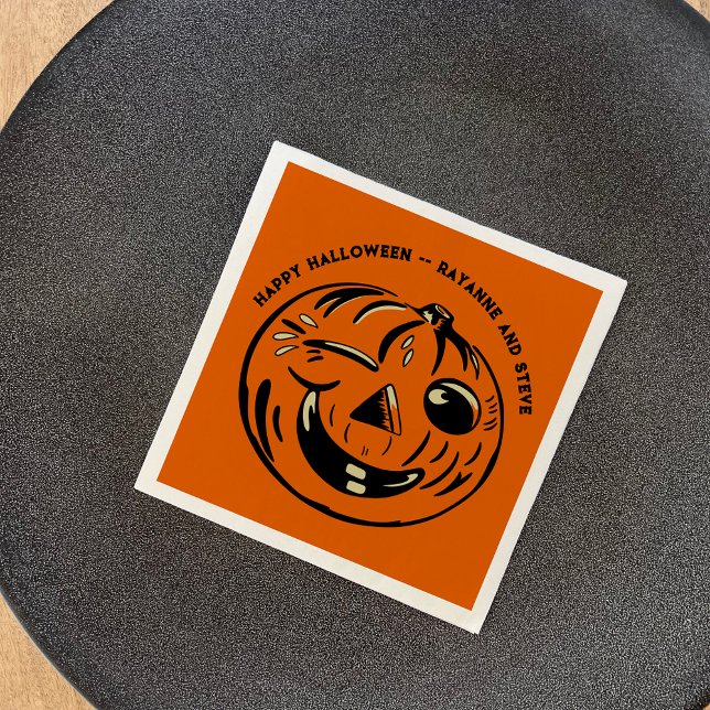 Vintage Jack-o-Lantern Pumpkin Custom Halloween Napkin (Creator Uploaded)
