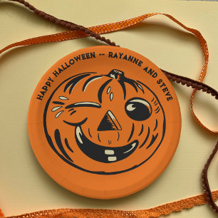 Vintage Jack-o-Lantern Pumpkin Custom Halloween Paper Plate