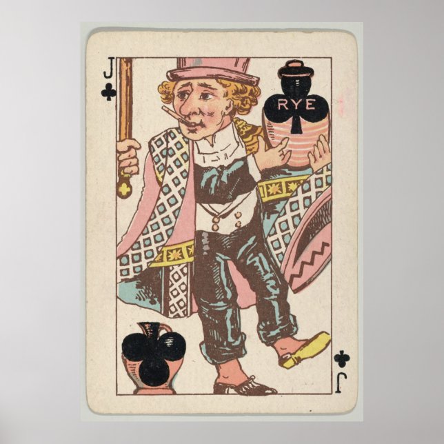 Vintage Jack of Clubs Playing Card Illustration Poster (Front)