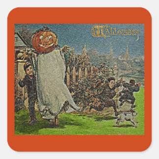 Vintage Jack o'Lantern Scarecrow and Boys Square Sticker