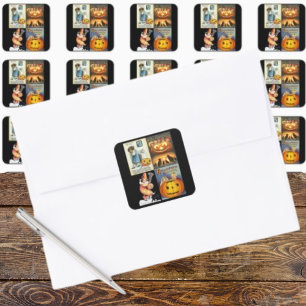 Vintage Jack o'Lantern with Kids Montage Square Sticker