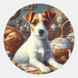 Vintage Jack Russell Terrier Painting Classic Round Sticker