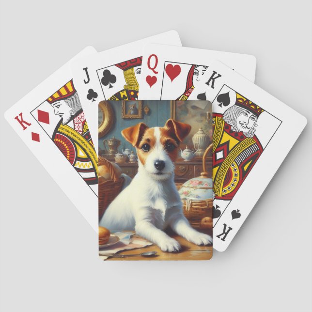 Vintage Jack Russell Terrier Painting Playing Cards (Back)