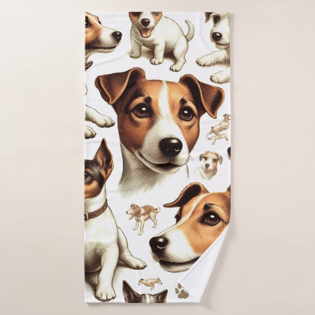 Vintage Jack Russell Terrier Seamless Bath Towel (Bath Towel)