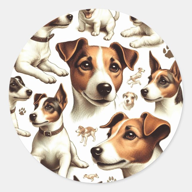 Vintage Jack Russell Terrier Seamless Classic Round Sticker (Front)