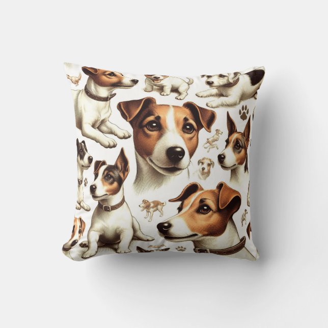 Vintage Jack Russell Terrier Seamless Cushion (Front)