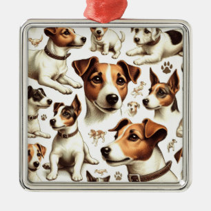 Vintage Jack Russell Terrier Seamless Metal Tree Decoration