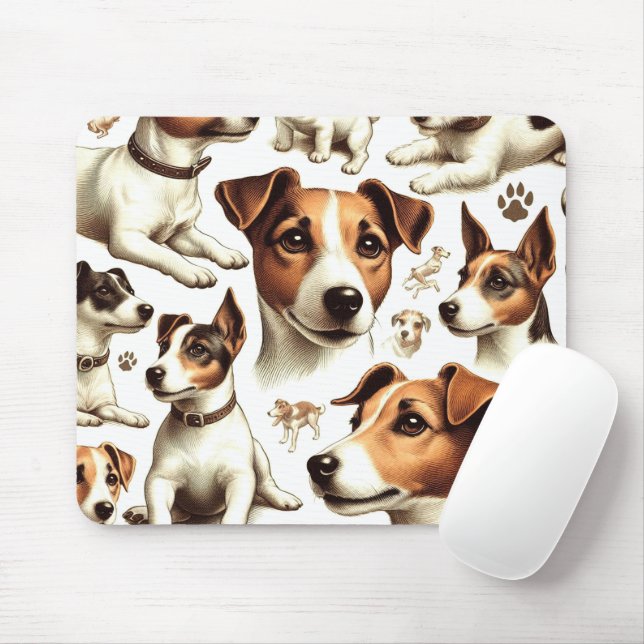 Vintage Jack Russell Terrier Seamless Mouse Mat (With Mouse)