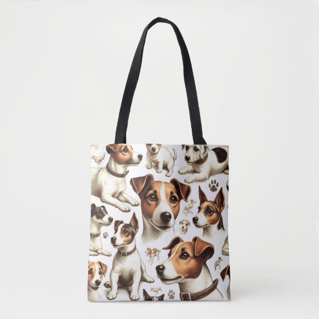 Vintage Jack Russell Terrier Seamless Tote Bag (Front)