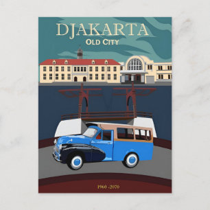 Vintage jakarta Indonesia java Travel watercolor Postcard