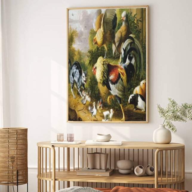 Vintage Jakub Bogdan Cat Among Roosters Canvas Print (Creator Uploaded)