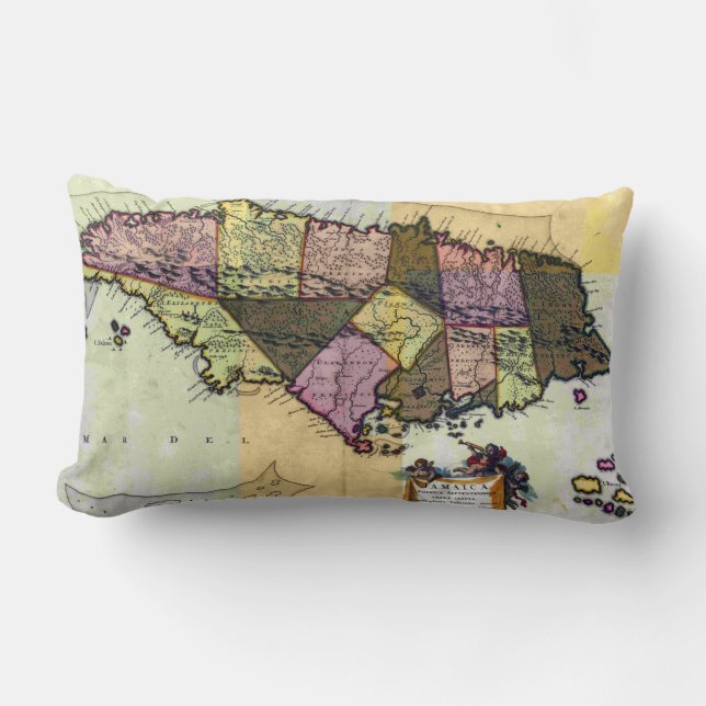 Vintage Jamaica 1680 Map Lumbar Cushion (Front)