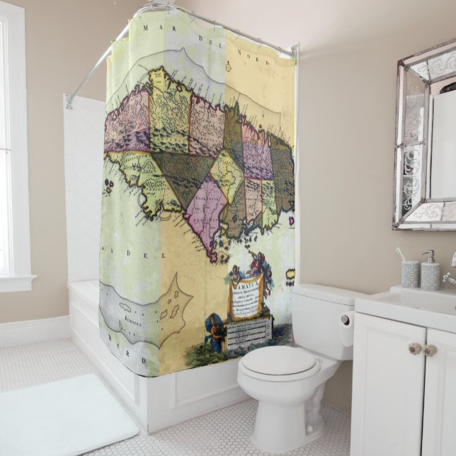 Vintage Jamaica 1680 Map Shower Curtain (In Situ)
