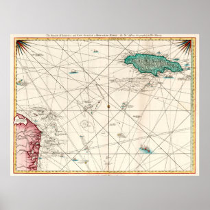 Vintage Jamaica & Cape Gracias Map (1775) Poster