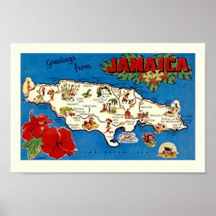 Vintage Jamaica Island Map Print