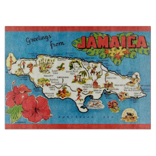Vintage Jamaica Island Postcard Map  Cutting Board