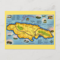 Vintage Jamaica Map Postcard