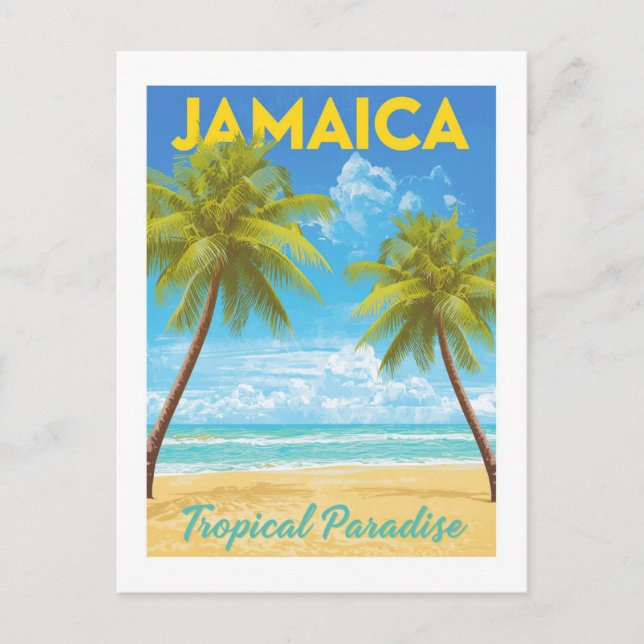 Vintage Jamaica Tropical Paradise Palm Tree Beach Postcard (Front)