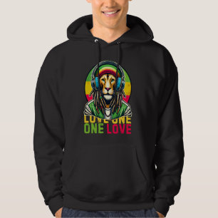 Vintage Jamaican One Love Rasta Lion Headphones Re Hoodie