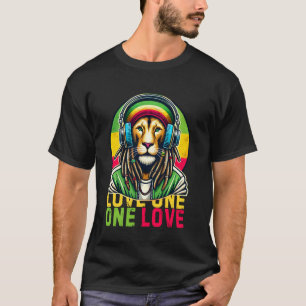 Vintage Jamaican One Love Rasta Lion Headphones Re T-Shirt