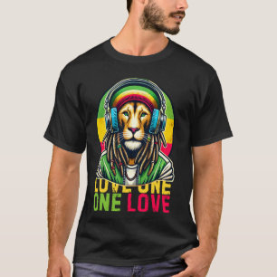 Vintage Jamaican One Love Rasta Lion Headphones Re T-Shirt