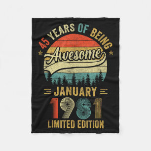 Vintage January 1981 Old 45th Birthday Men Women  Fleece Blanket
