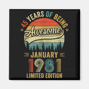 Vintage January 1981 Old 45th Birthday Men Women Magnet