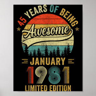 Vintage January 1981 Old 45th Birthday Men Women  Poster