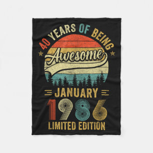 Vintage January 1986 Old 40th Birthday Men Women Fleece Blanket