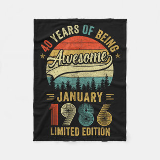 Vintage January 1986 Old 40th Birthday Men Women  Fleece Blanket
