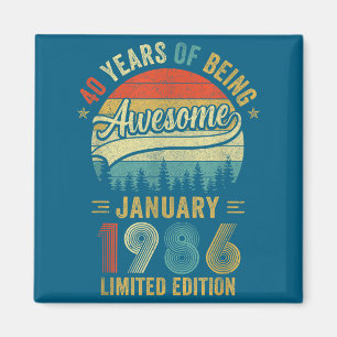 Vintage January 1986 Old 40th Birthday Men Women Magnet