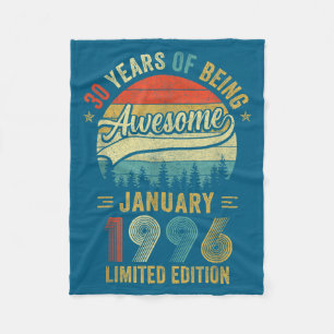 Vintage January 1996 Old 30th Birthday Men Women Fleece Blanket