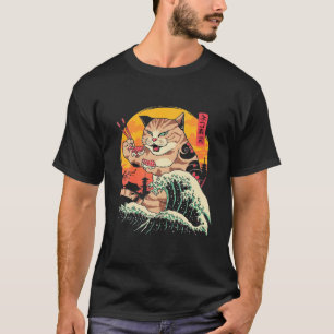 Vintage Japan Art Cat Eating Sushi Retro Japanese T-Shirt