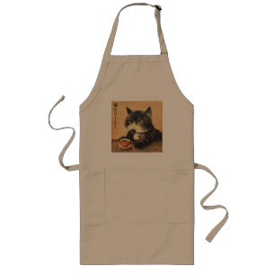 Vintage Japan art cute cat with a cup of coffee Long Apron