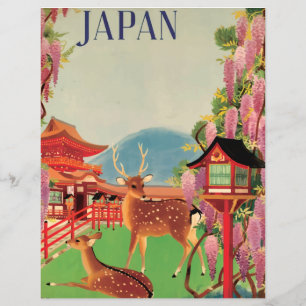 Vintage Japan Deer & Pagoda Scrapbook Paper