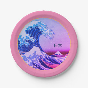 Vintage Japan, Great Wave off Kanagawa /Party pink Paper Plate