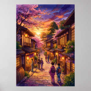 Vintage Japan Kimono Street Landscape Art Print