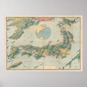 Vintage Japan, Korea & Taiwan Map (1915) Poster