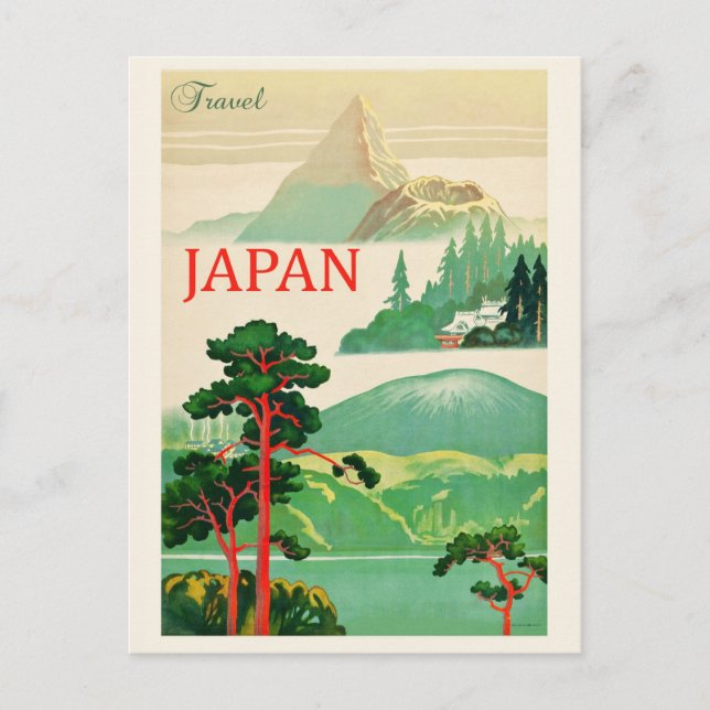 Vintage Japan Mount Fuji Travel Poster Postcard (Front)