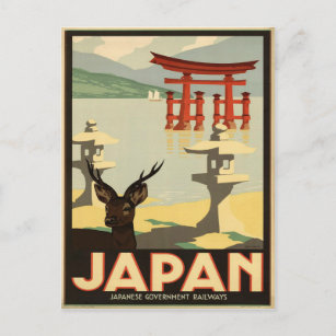 Vintage Japan Sika Deer,Torii Gate Travel Postcard