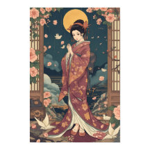 Vintage Japanese Anime Kimono Girl Aesthetic Art P