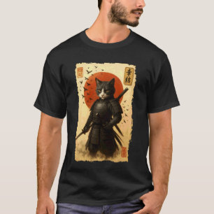 Vintage Japanese Art Anime Samurai Cat Warrior T-Shirt